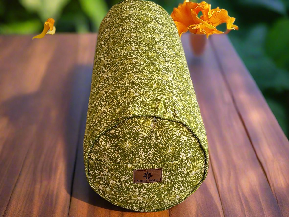 Round Yoga Bolster | Lotus | Olive Green - Yoga Soul