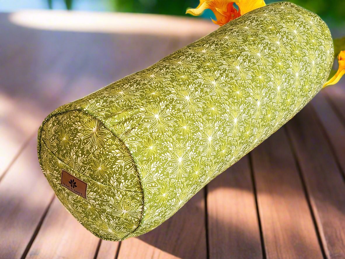 Round Yoga Bolster | Lotus | Olive Green - Yoga Soul