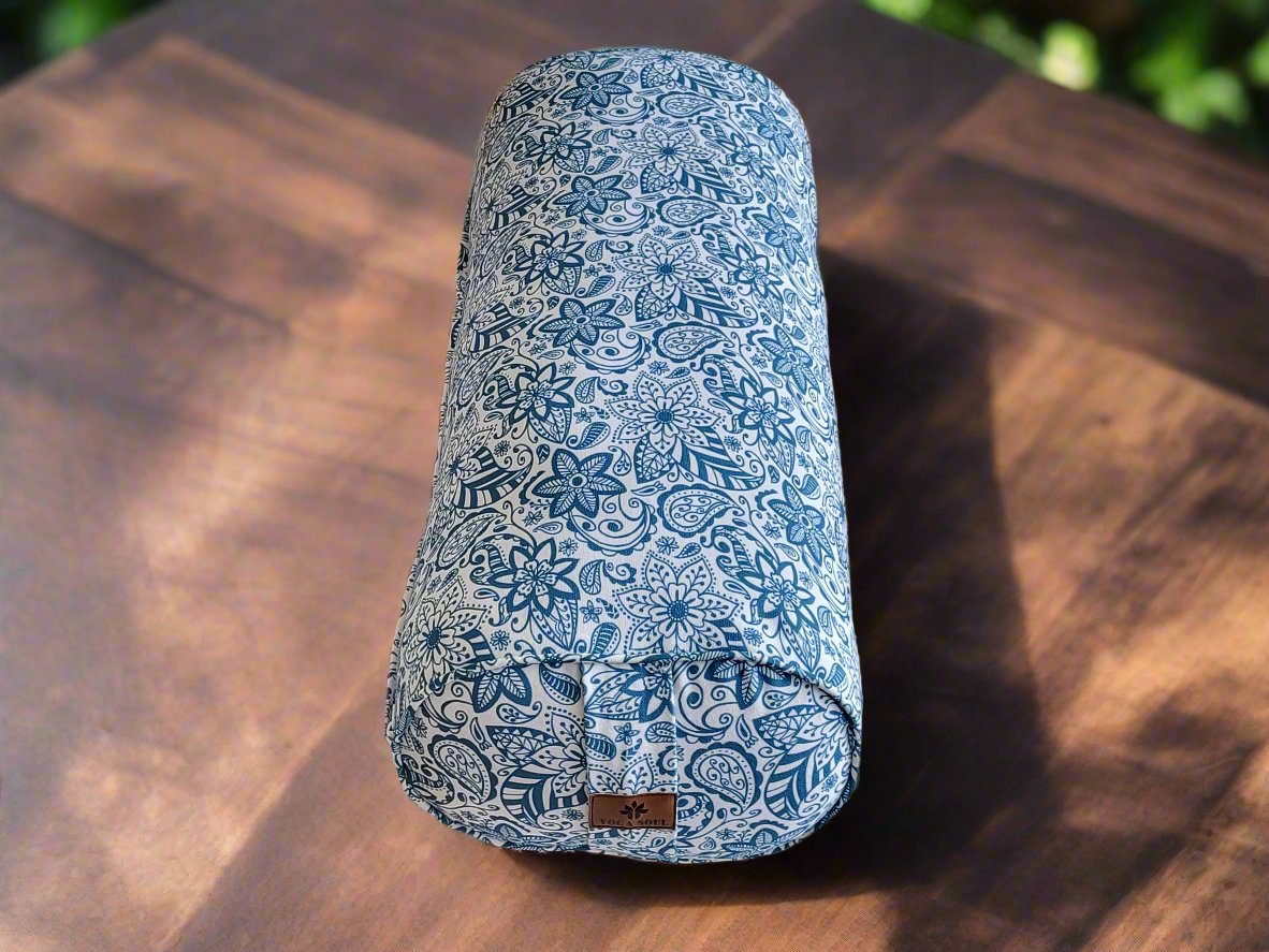 Oval Yoga Bolster | Paisley Flower | Teal Blue - Yoga Soul