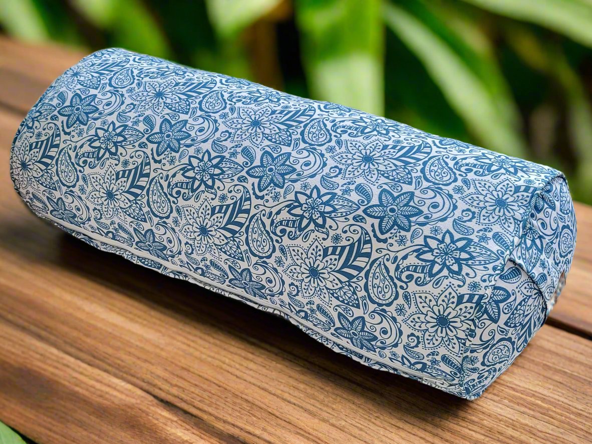 Oval Yoga Bolster | Paisley Flower | Teal Blue - Yoga Soul