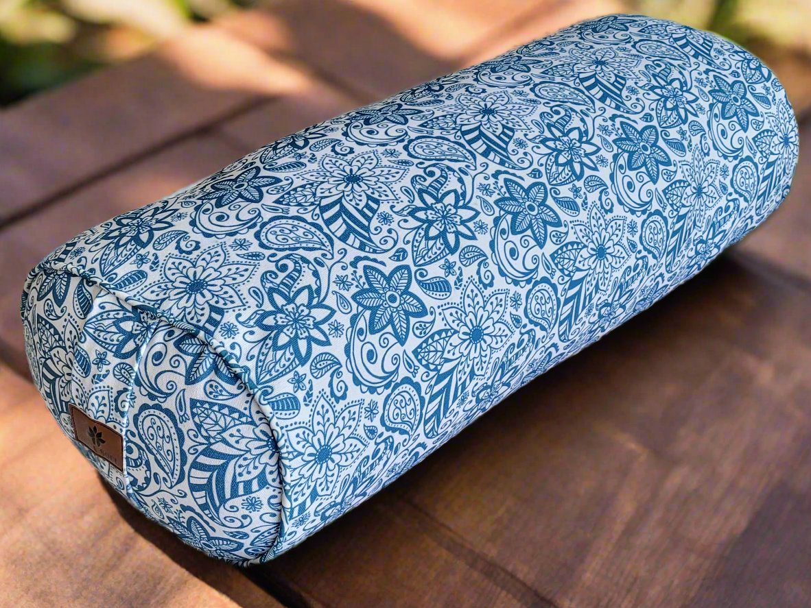 Oval Yoga Bolster | Paisley Flower | Teal Blue - Yoga Soul