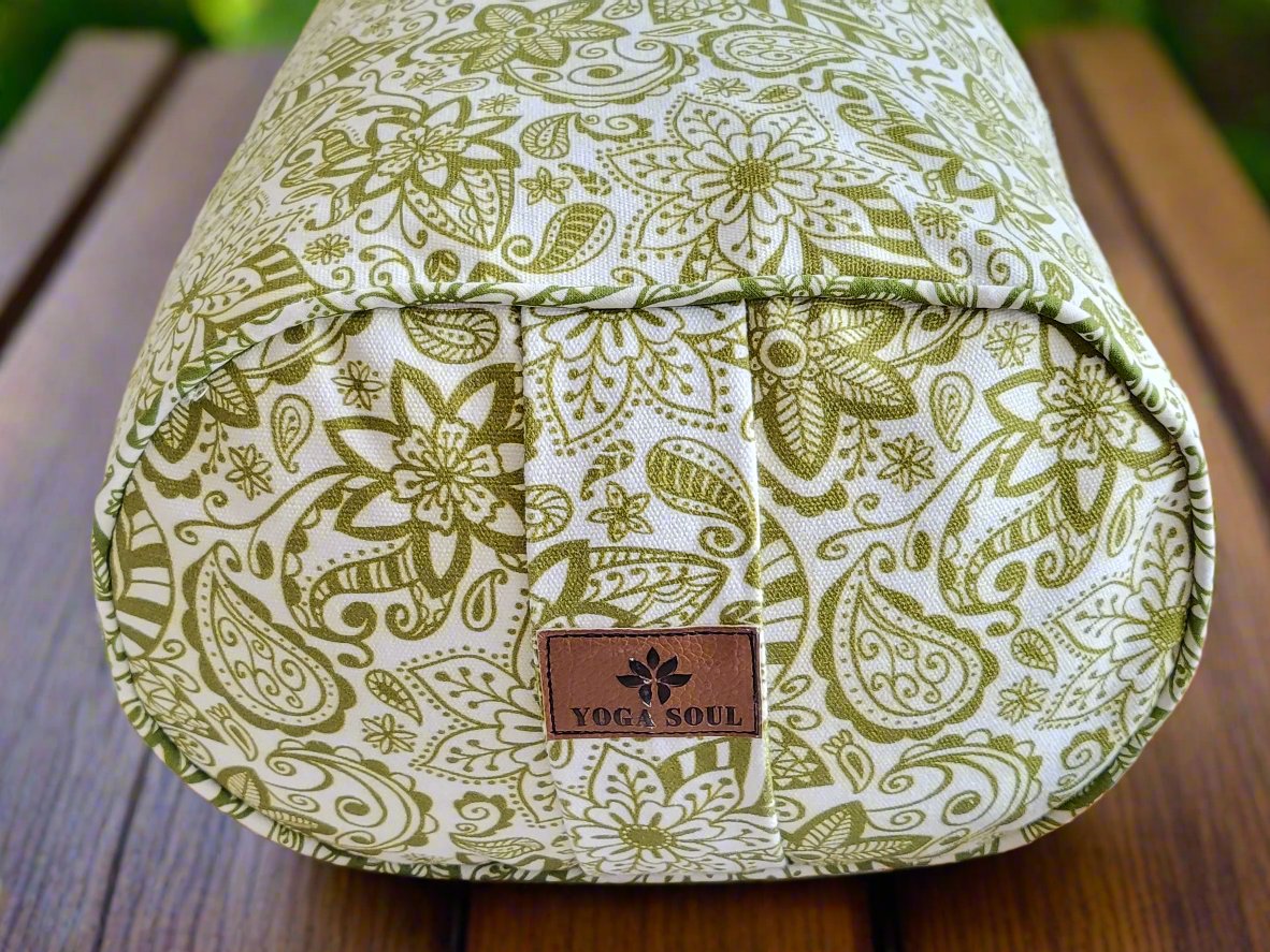 Oval Yoga Bolster | Paisley Flower | Olive Green - Yoga Soul