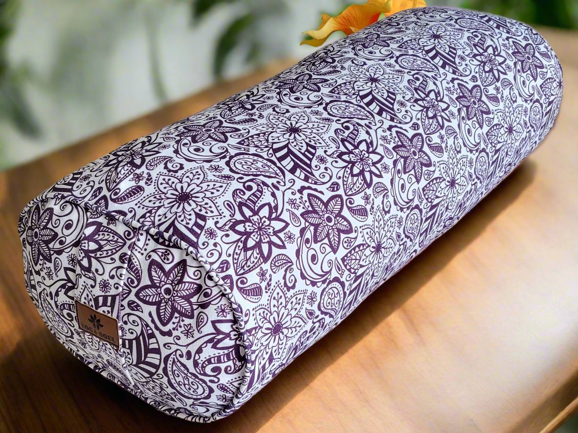 Oval Yoga Bolster | Paisley Flower | Purple - Yoga Soul