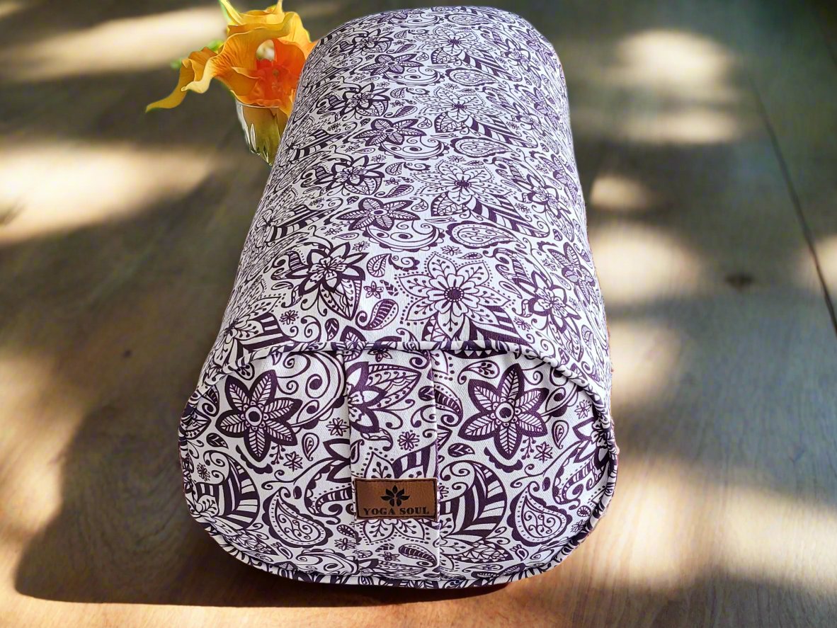 Oval Yoga Bolster | Paisley Flower | Purple - Yoga Soul