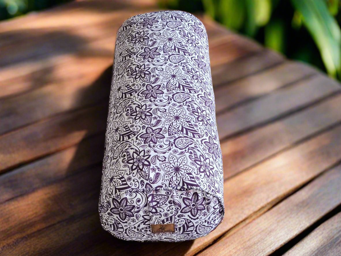 Oval Yoga Bolster | Paisley Flower | Purple - Yoga Soul