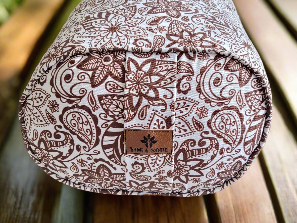 Oval Yoga Bolster | Paisley Flower | Chocolate - Yoga Soul