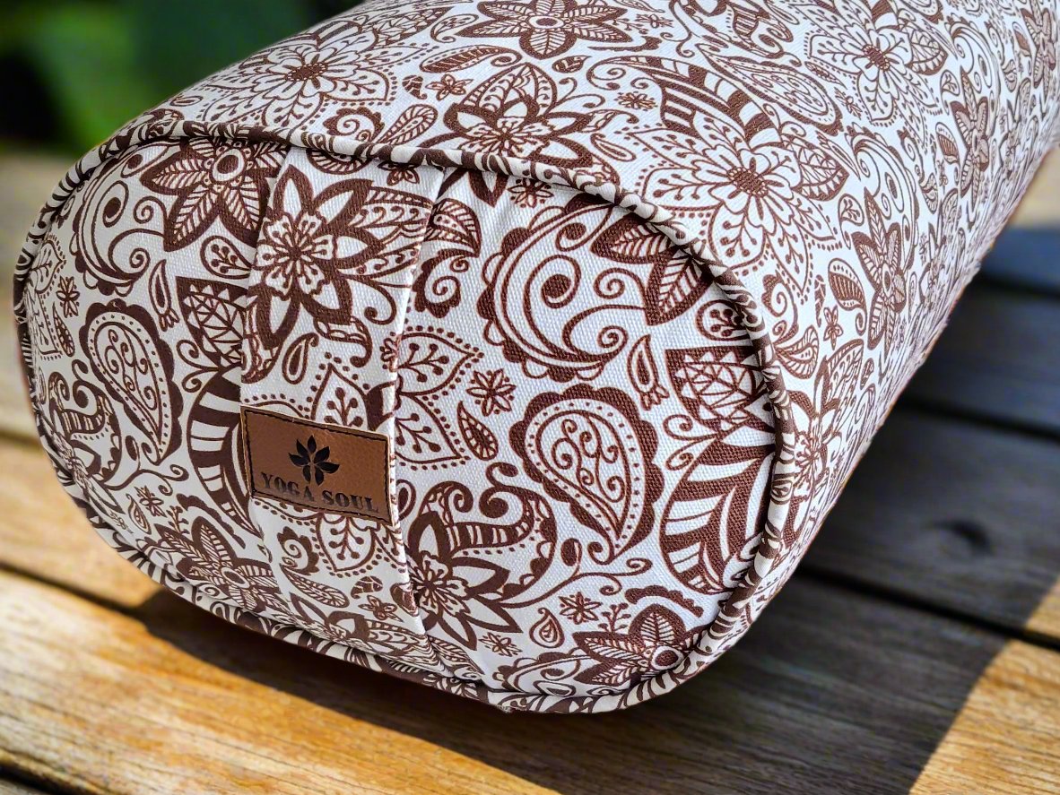 Oval Yoga Bolster | Paisley Flower | Chocolate - Yoga Soul