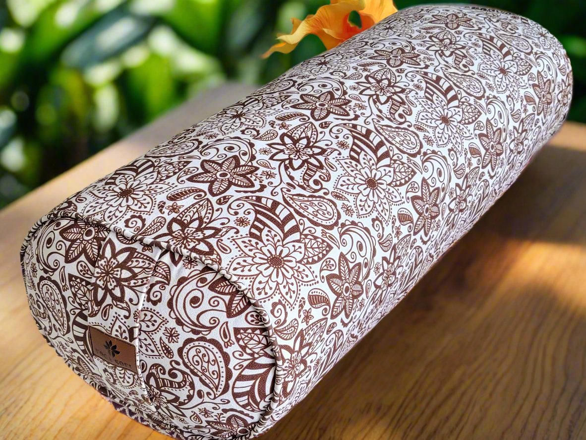 Oval Yoga Bolster | Paisley Flower | Chocolate - Yoga Soul