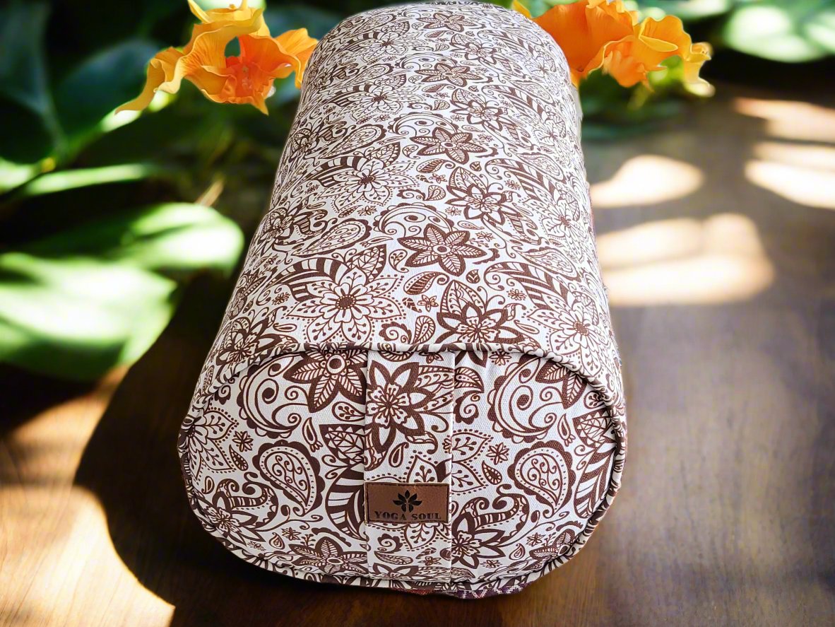 Oval Yoga Bolster | Paisley Flower | Chocolate - Yoga Soul