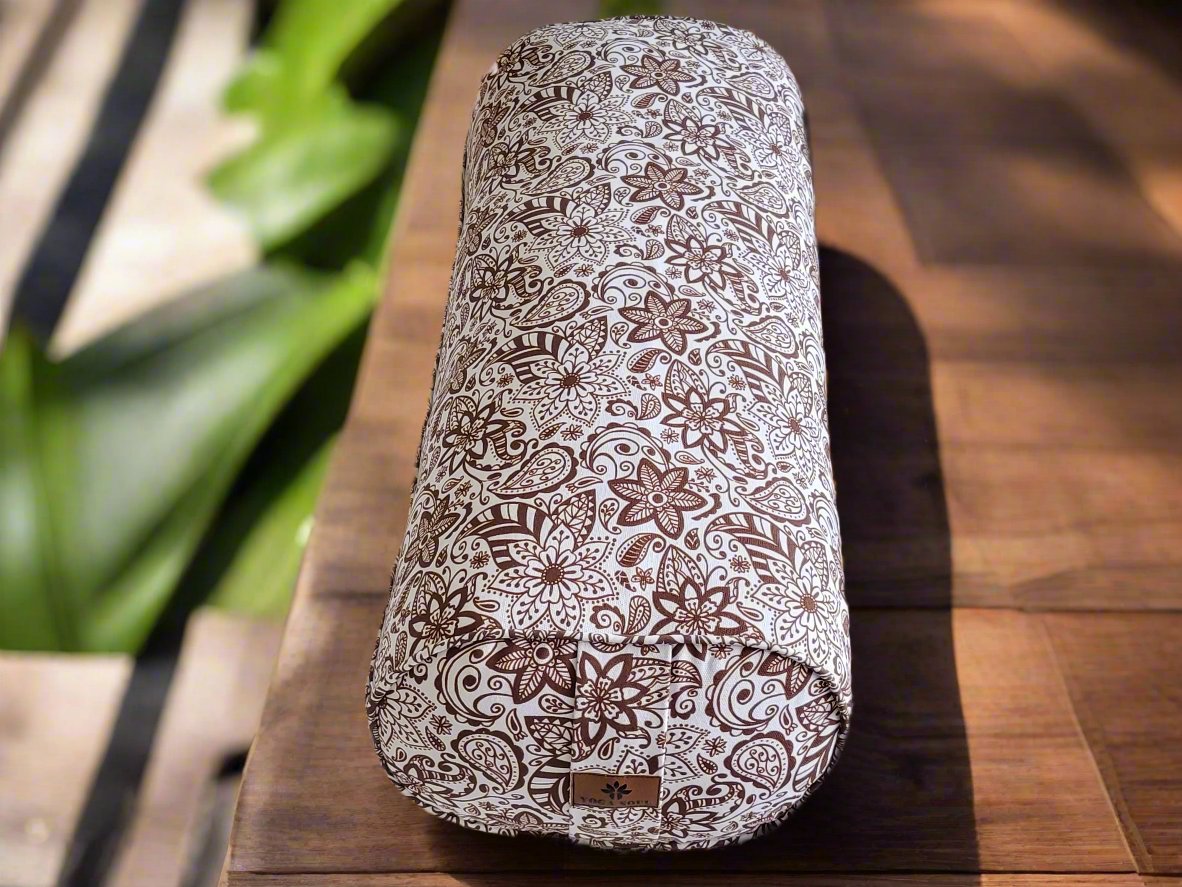 Oval Yoga Bolster | Paisley Flower | Chocolate - Yoga Soul