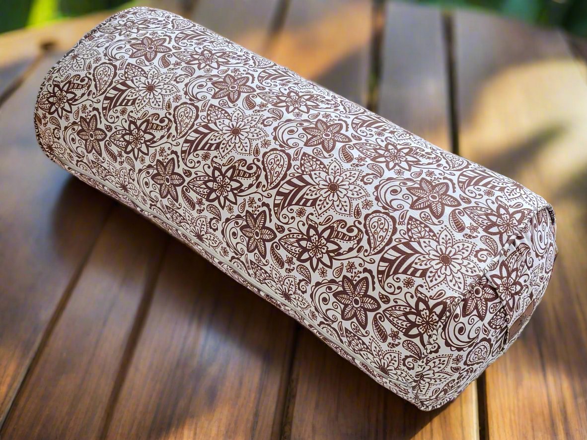 Oval Yoga Bolster | Paisley Flower | Chocolate - Yoga Soul