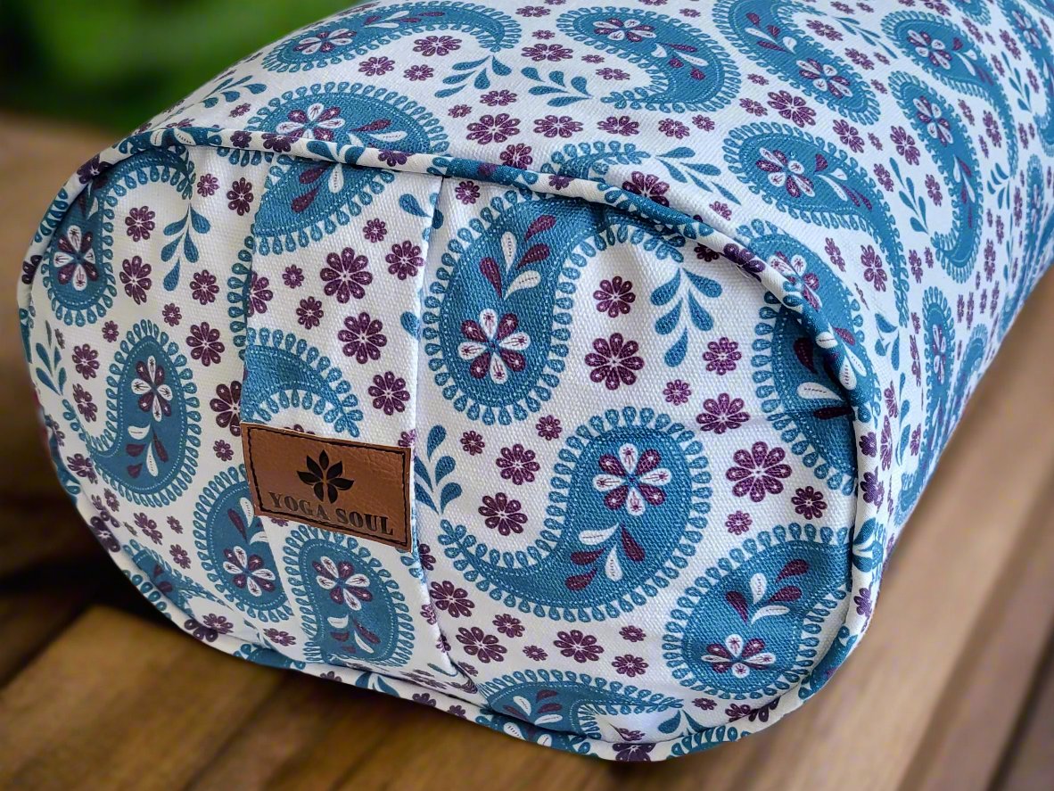 Oval Yoga Bolster | Paisley | Teal Blue - Yoga Soul