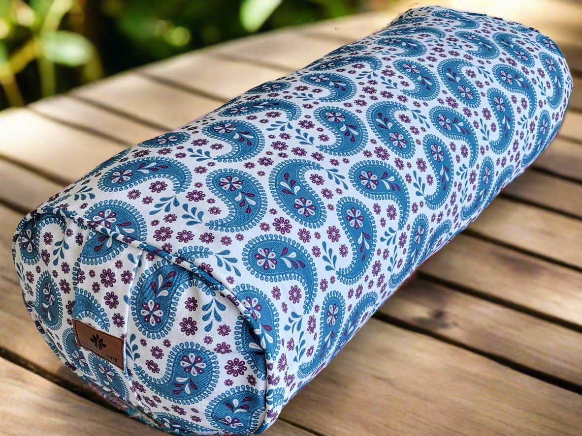 Oval Yoga Bolster | Paisley | Teal Blue - Yoga Soul