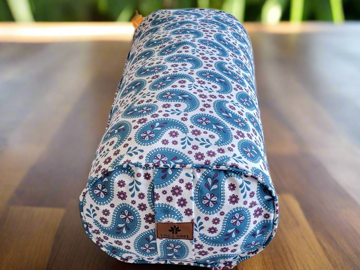 Oval Yoga Bolster | Paisley | Teal Blue - Yoga Soul