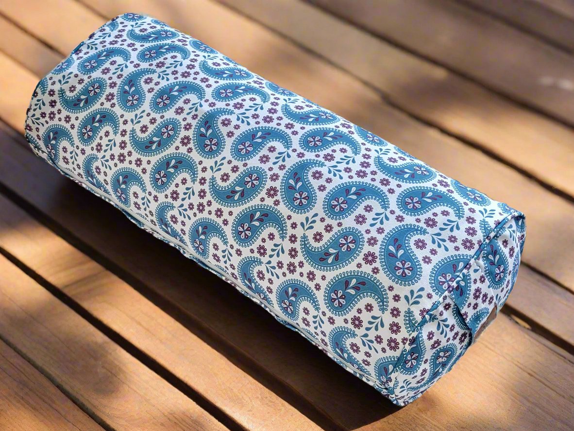 Oval Yoga Bolster | Paisley | Teal Blue - Yoga Soul