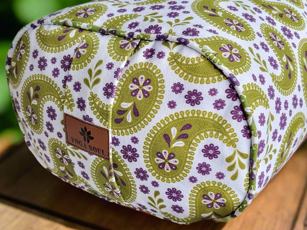 Oval Yoga Bolster | Paisley | Olive Green - Yoga Soul