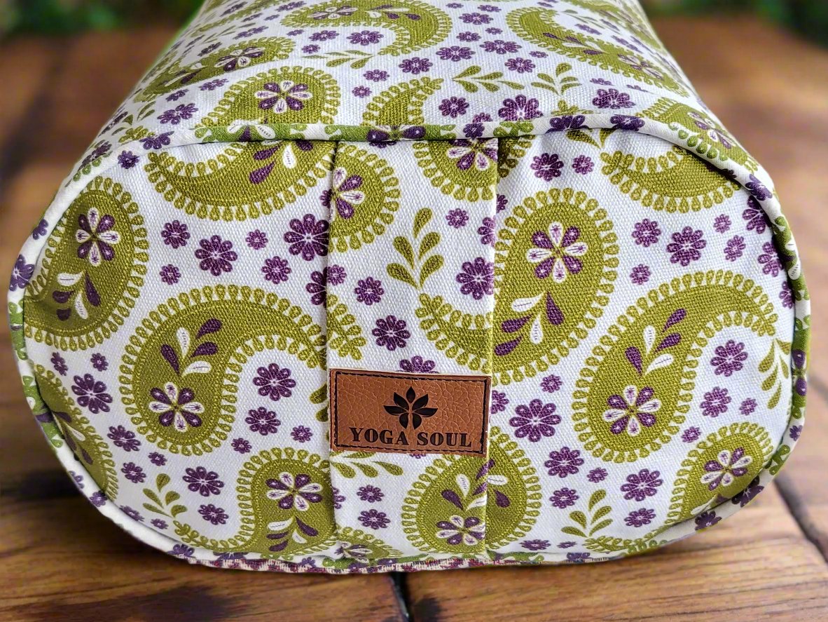 Oval Yoga Bolster | Paisley | Olive Green - Yoga Soul