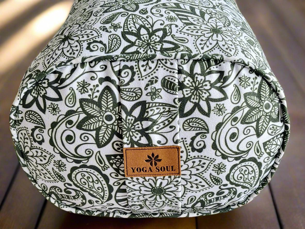 Oval Yoga Bolster | Paisley Flower | Trekking Green - Yoga Soul