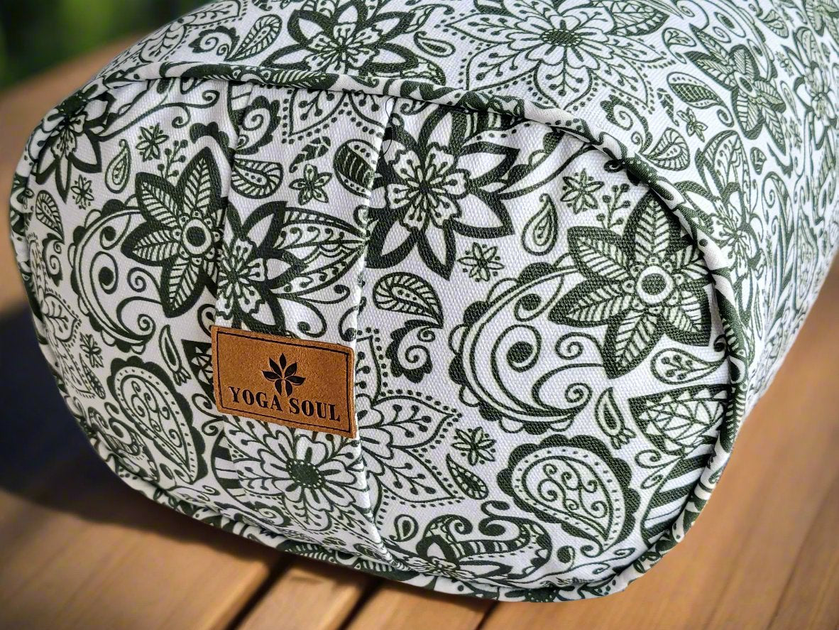 Oval Yoga Bolster | Paisley Flower | Trekking Green - Yoga Soul