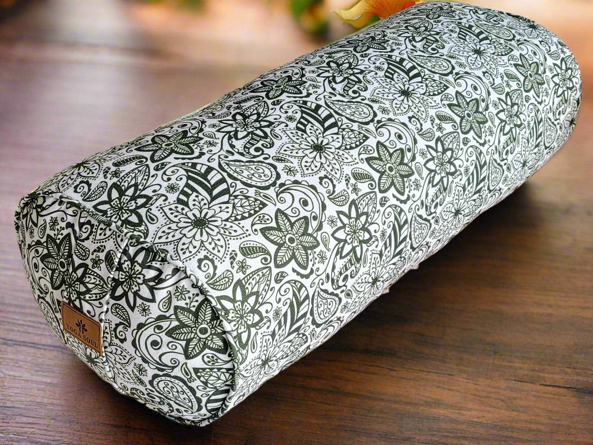 Oval Yoga Bolster | Paisley Flower | Trekking Green - Yoga Soul