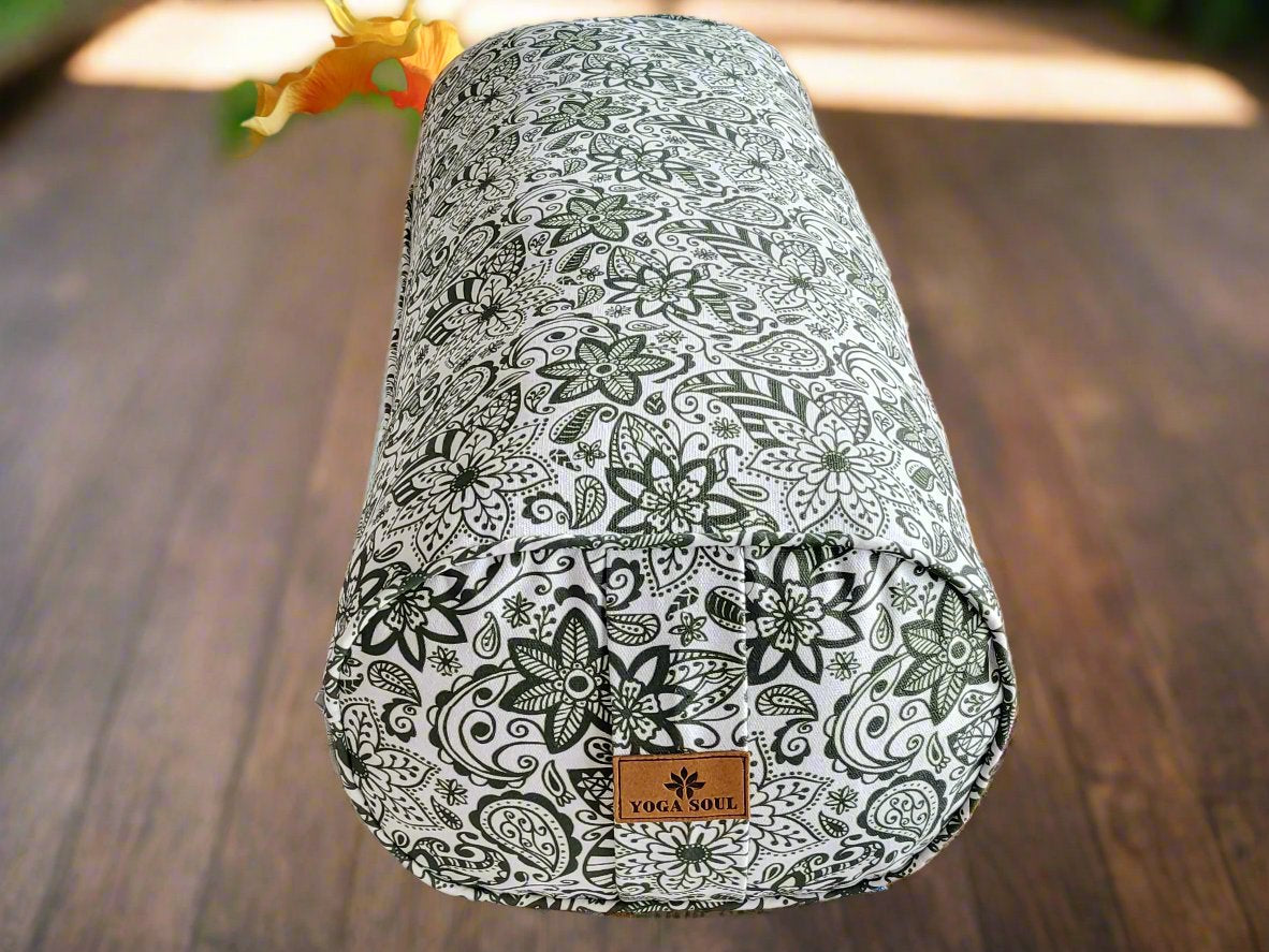 Oval Yoga Bolster | Paisley Flower | Trekking Green - Yoga Soul