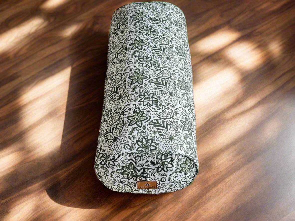 Oval Yoga Bolster | Paisley Flower | Trekking Green - Yoga Soul