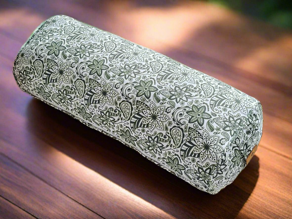 Oval Yoga Bolster | Paisley Flower | Trekking Green - Yoga Soul