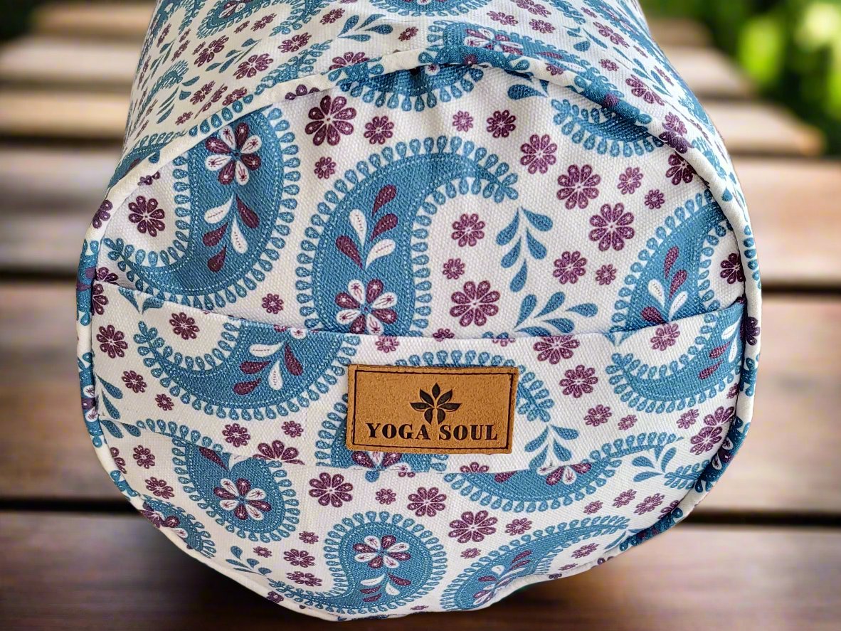 Round Yoga Bolster | Paisley | Teal Blue - Yoga Soul