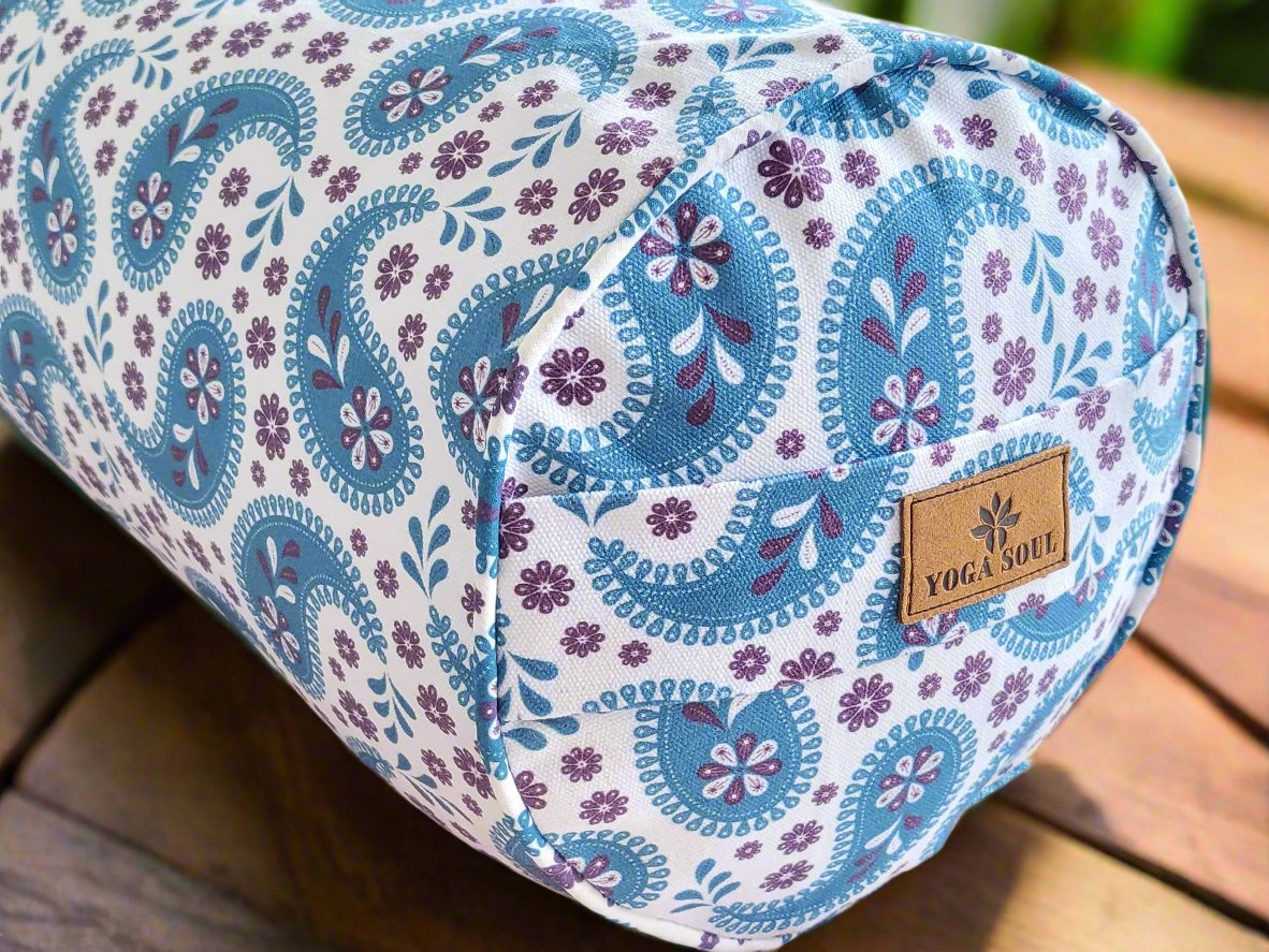 Round Yoga Bolster | Paisley | Teal Blue - Yoga Soul