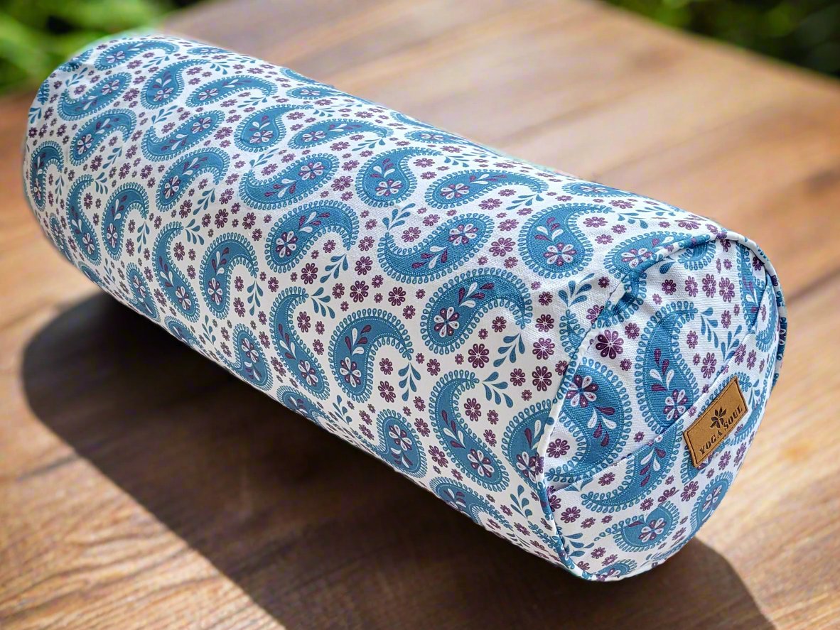 Round Yoga Bolster | Paisley | Teal Blue - Yoga Soul