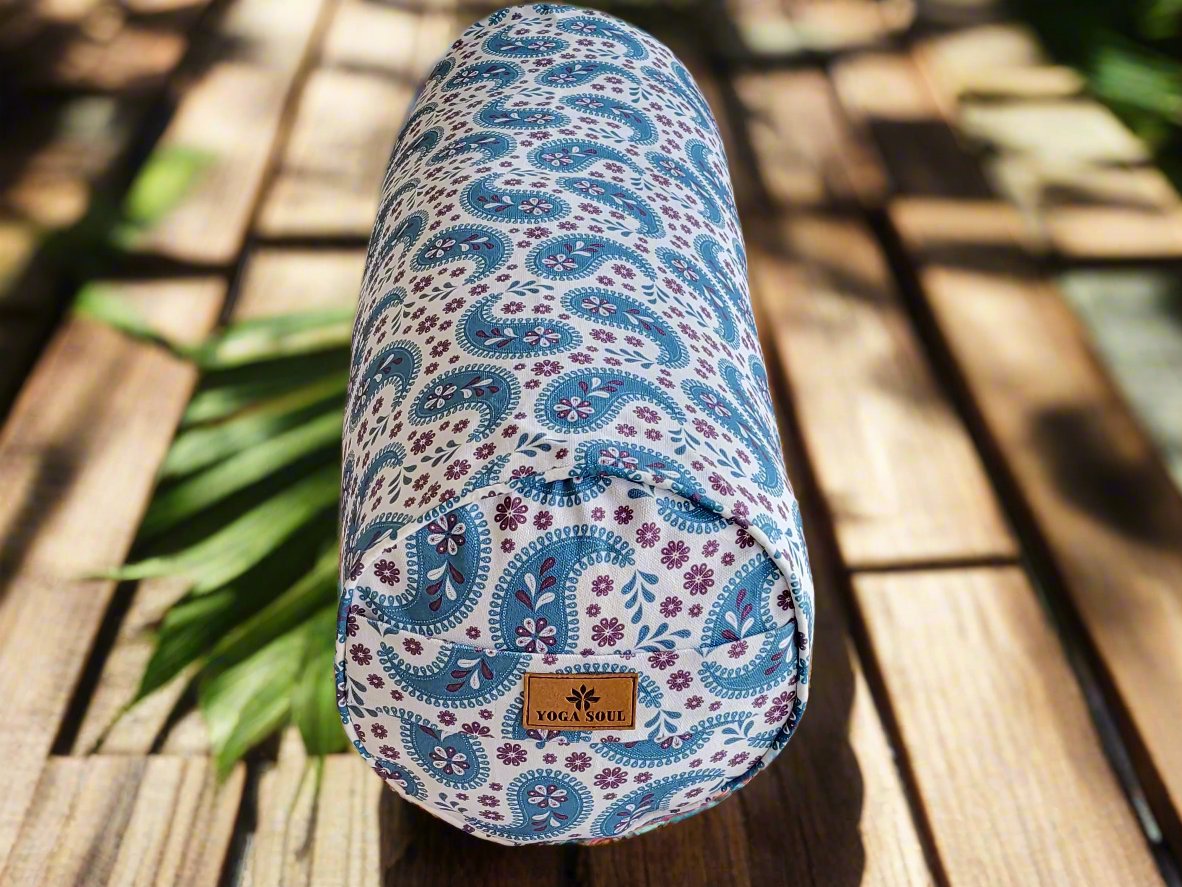 Round Yoga Bolster | Paisley | Teal Blue - Yoga Soul