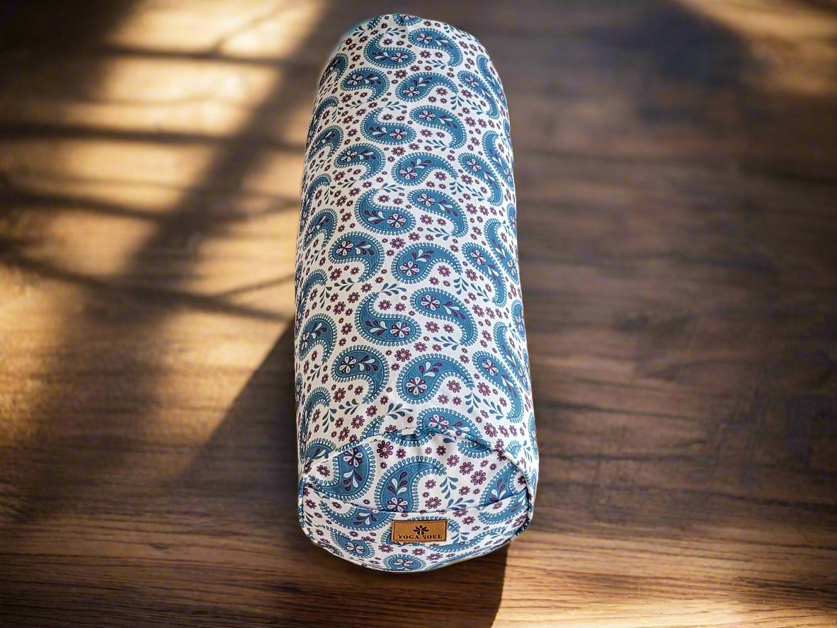 Round Yoga Bolster | Paisley | Teal Blue - Yoga Soul