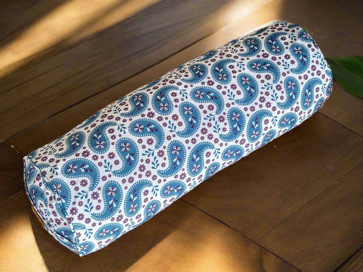 Round Yoga Bolster | Paisley | Teal Blue - Yoga Soul