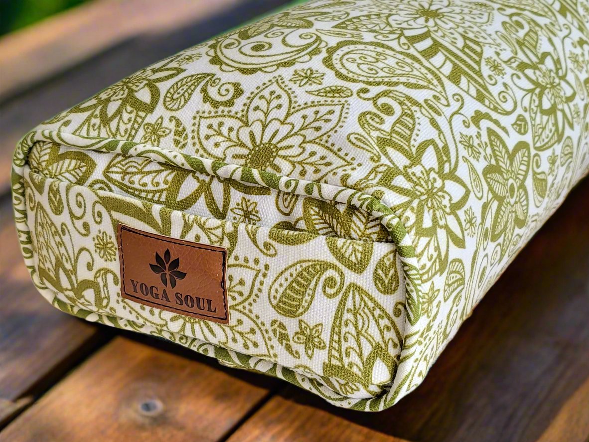 Pranayama Yoga Bolster | Paisley Flower | Olive Green - Yoga Soul