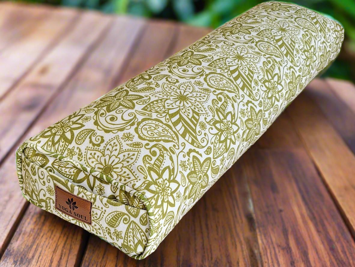 Pranayama Yoga Bolster | Paisley Flower | Olive Green - Yoga Soul