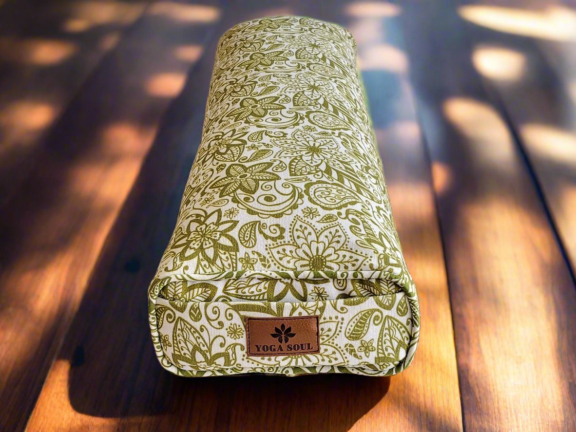 Pranayama Yoga Bolster | Paisley Flower | Olive Green - Yoga Soul