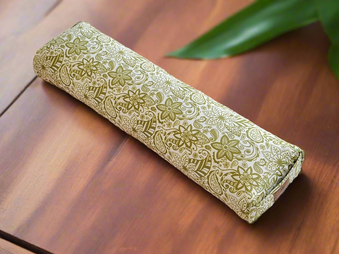 Pranayama Yoga Bolster | Paisley Flower | Olive Green - Yoga Soul