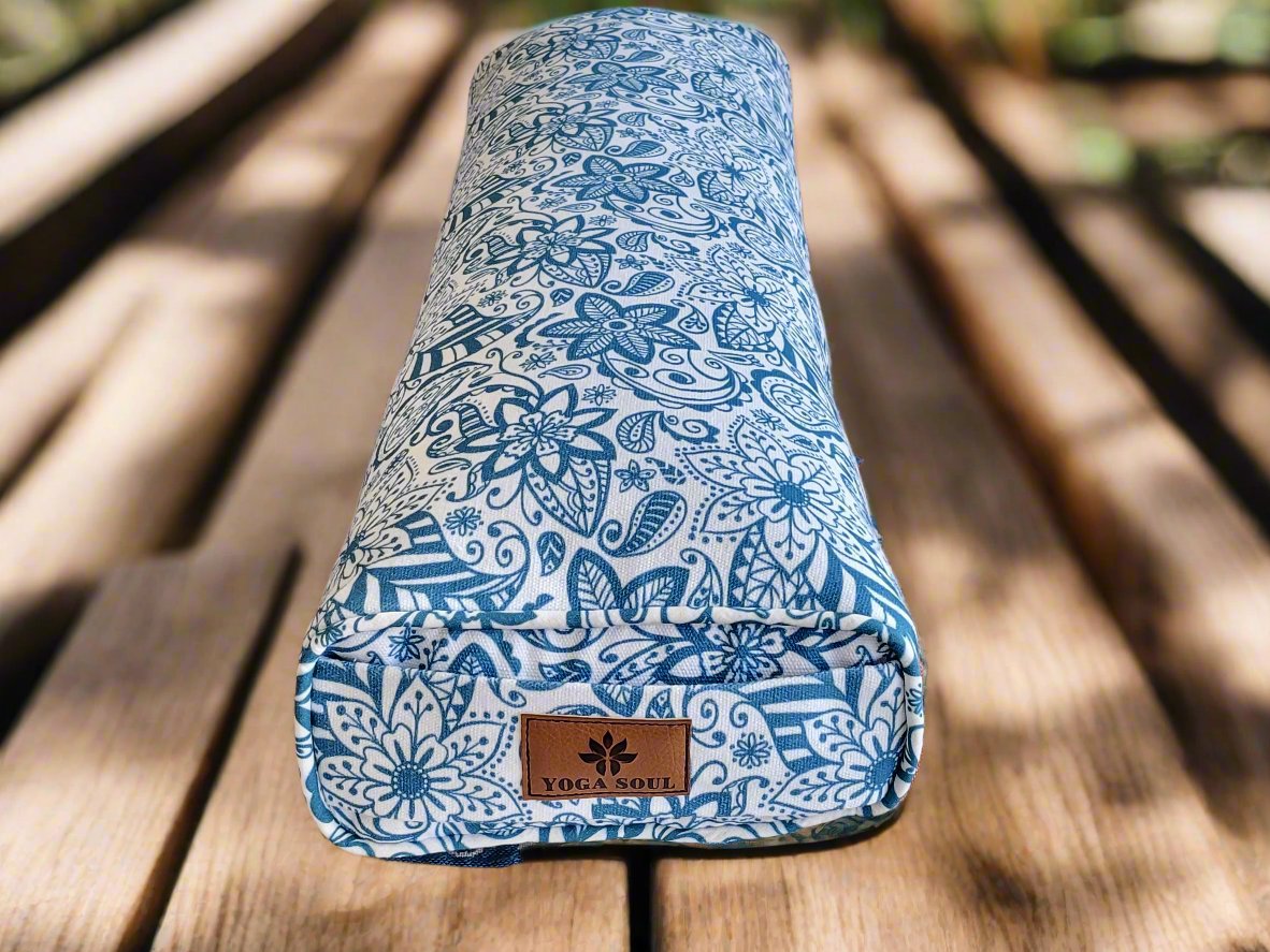 Pranayama Yoga Bolster | Paisley Flower | Teal Blue - Yoga Soul