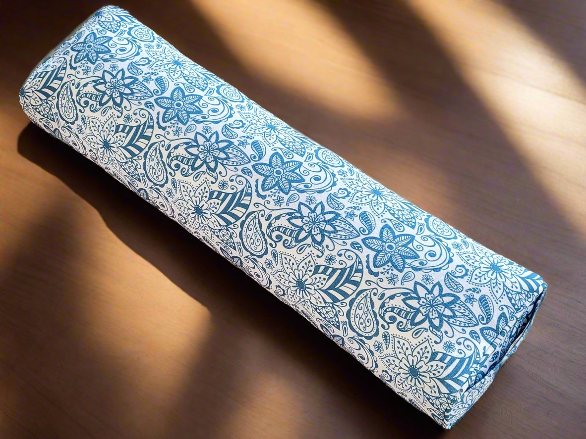 Pranayama Yoga Bolster | Paisley Flower | Teal Blue - Yoga Soul