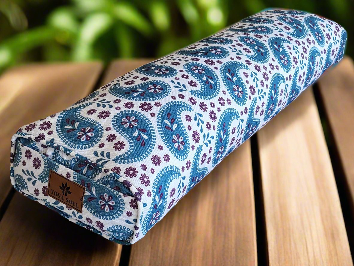 Pranayama Yoga Bolster | Paisley | Teal Blue - Yoga Soul