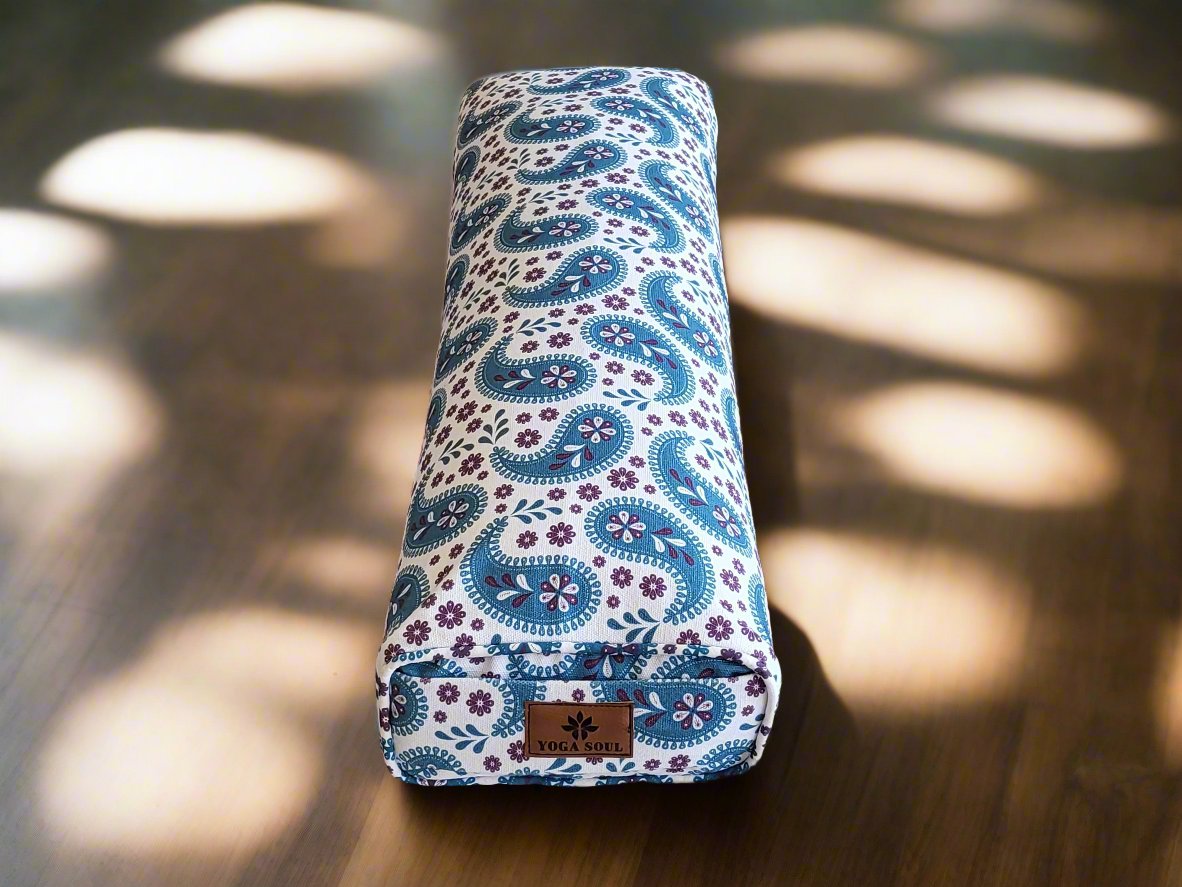 Pranayama Yoga Bolster | Paisley | Teal Blue - Yoga Soul