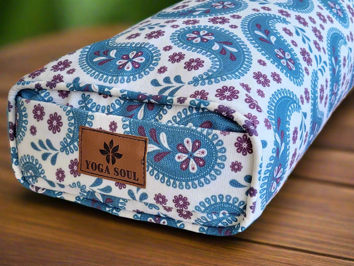 Pranayama Yoga Bolster | Paisley | Teal Blue - Yoga Soul