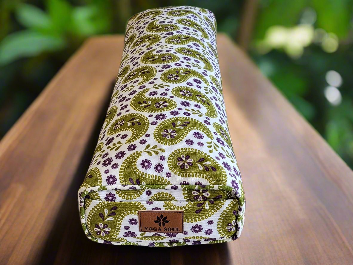 Pranayama Yoga Bolster | Paisley | Olive Green - Yoga Soul