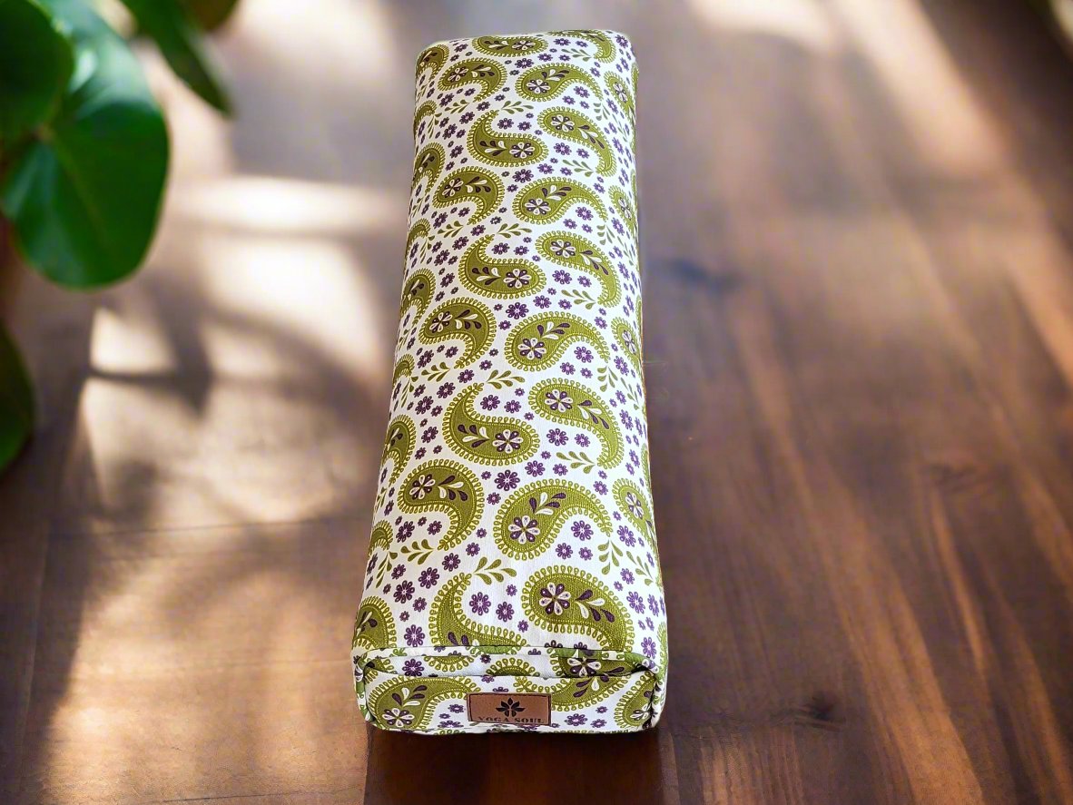 Pranayama Yoga Bolster | Paisley | Olive Green - Yoga Soul