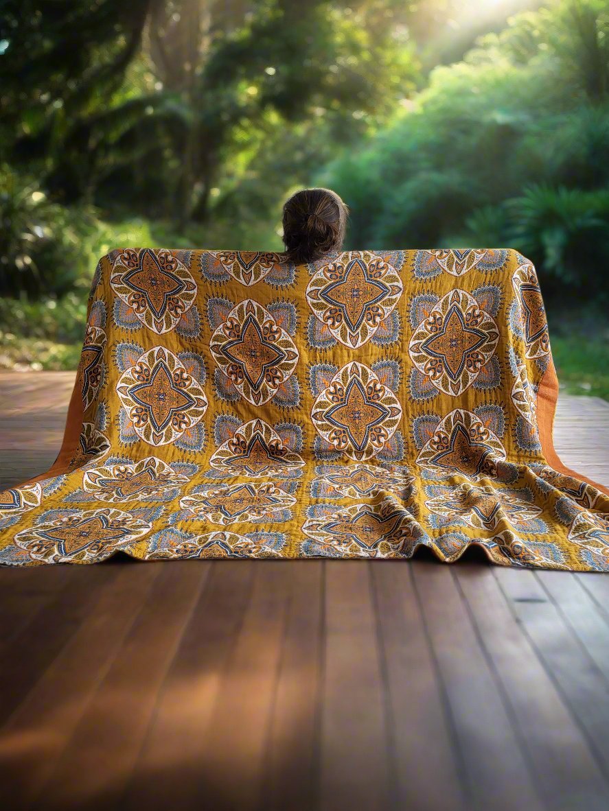 Yoga Blanket | Meditation Blanket | Golden Flower - Yoga Soul