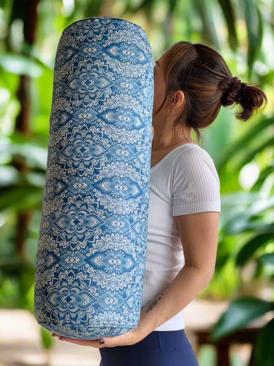 Round Yoga Bolster | Mandala | Indigo Blue - Yoga Soul