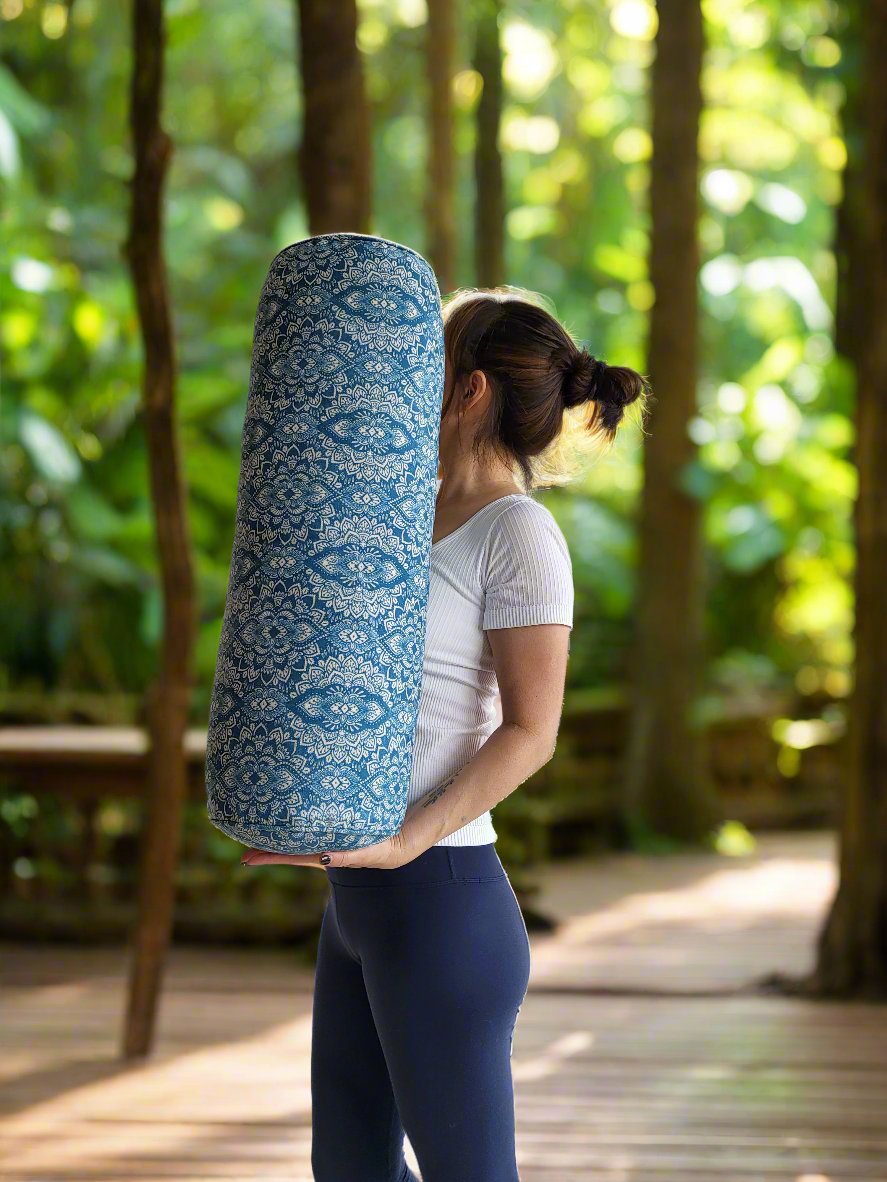 Round Yoga Bolster | Mandala | Indigo Blue - Yoga Soul