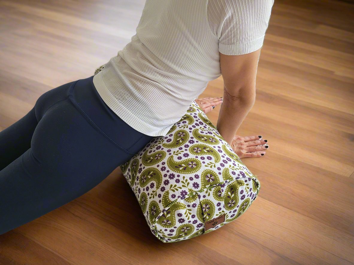 Oval Yoga Bolster | Paisley | Olive Green - Yoga Soul