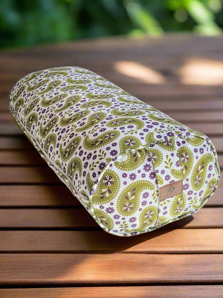 Oval Yoga Bolster | Paisley | Olive Green - Yoga Soul