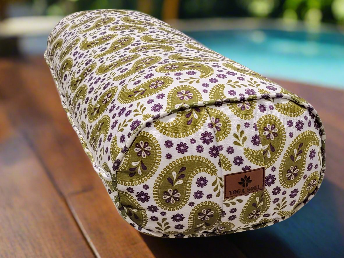 Oval Yoga Bolster | Paisley | Olive Green - Yoga Soul